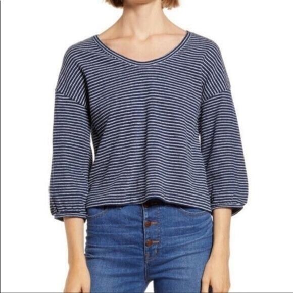 Madewell Navy Wild Ginger Bubble Sleeve Lightweight Sweatshirt Small NWT - Picture 2 of 10
